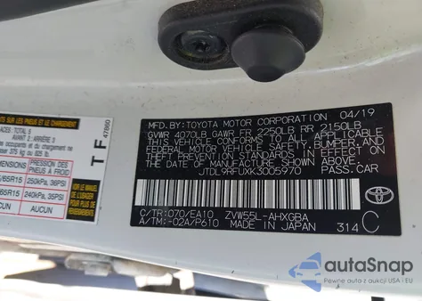 2019 Toyota Prius Xle из США, поврежденный, VIN JTDL9RFUXK3005970